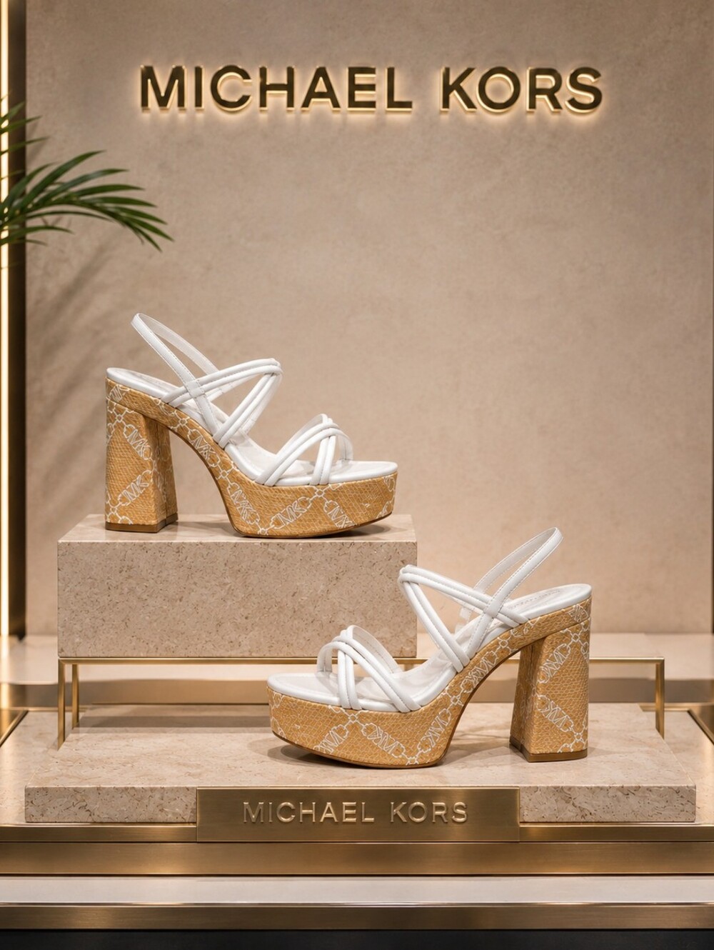 Michael Kors 'Corrine' White Strappy Signature Platform Sandals